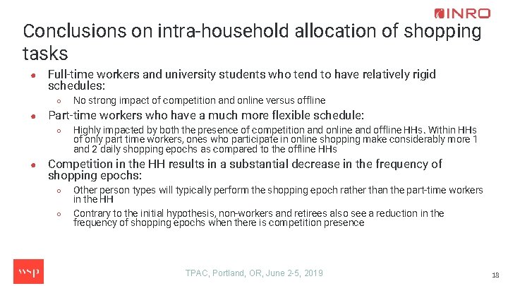 Conclusions on intra-household allocation of shopping tasks ● Full-time workers and university students who