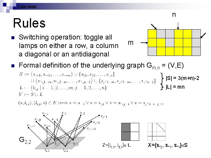 Case study n Rules n Switching operation: toggle all lamps on either a row,