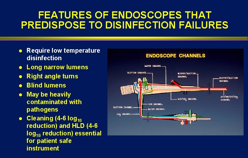 FEATURES OF ENDOSCOPES THAT PREDISPOSE TO DISINFECTION FAILURES l l l Require low temperature FEATURES OF ENDOSCOPES THAT PREDISPOSE TO DISINFECTION FAILURES l l l Require low temperature