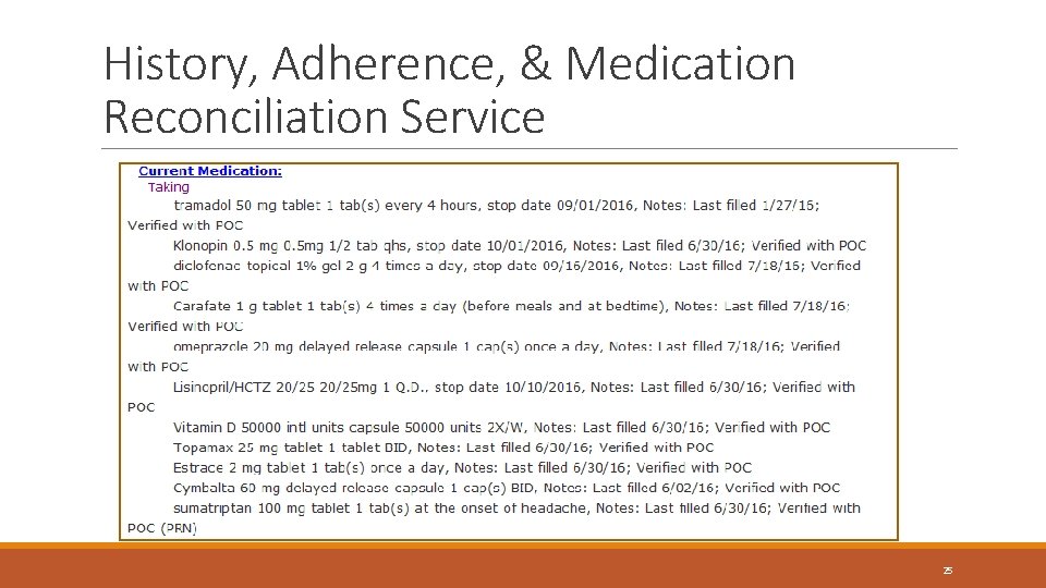 History, Adherence, & Medication Reconciliation Service 25 History, Adherence, & Medication Reconciliation Service 25