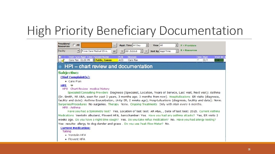 High Priority Beneficiary Documentation 35 