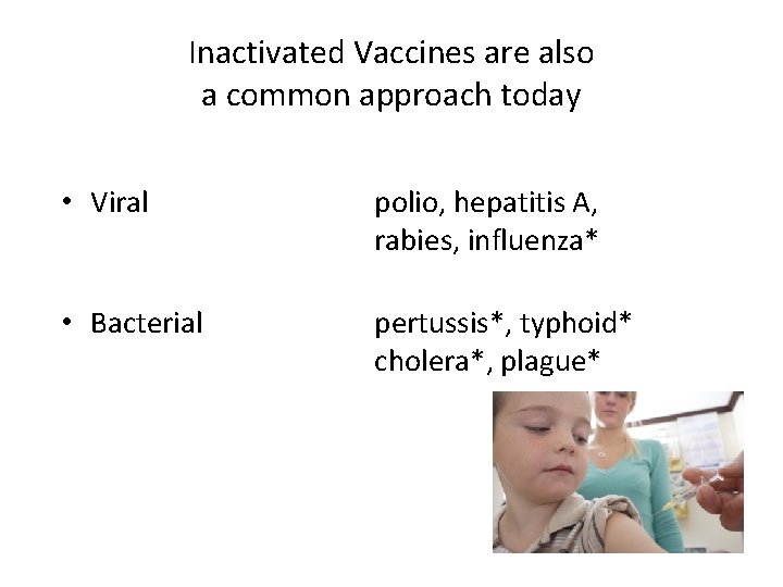 Inactivated Vaccines are also a common approach today Whole-cell vaccines • Viral polio, hepatitis