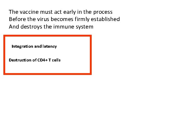 The vaccine must act early in the process Before the virus becomes firmly established