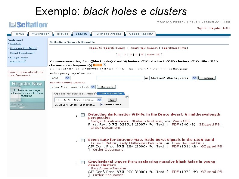 Exemplo: black holes e clusters 