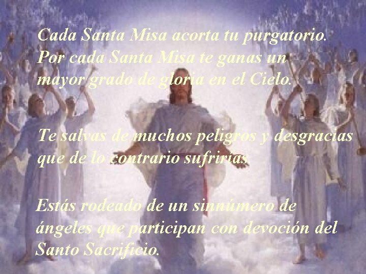 Cada Santa Misa acorta tu purgatorio. Por cada Santa Misa te ganas un mayor