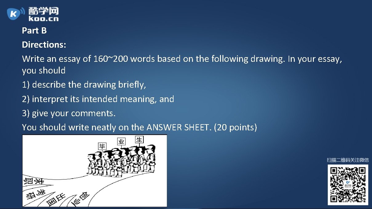 Part B Directions: Write an essay of 160~200 words based on the following drawing.