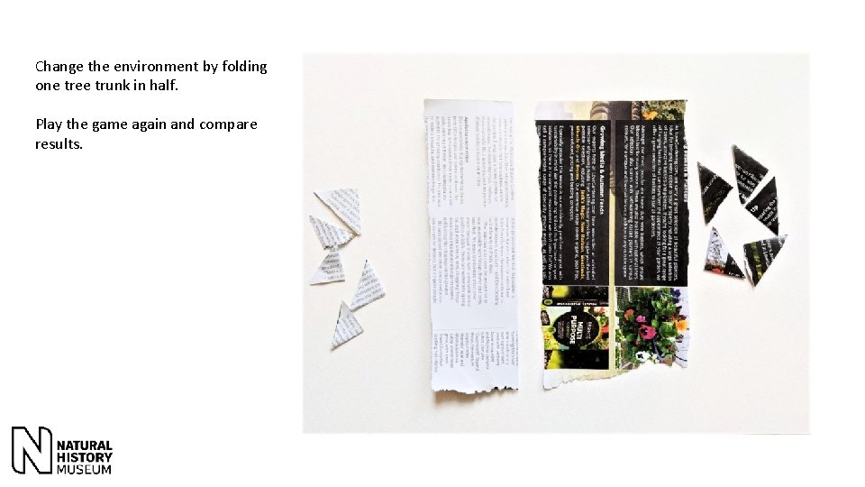 Change the environment by folding one tree trunk in half. Play the game again