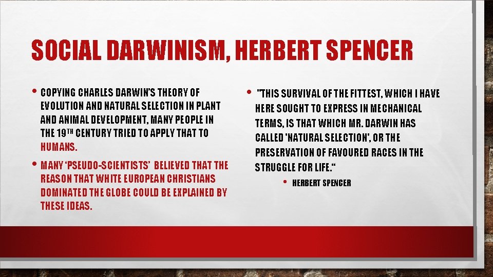 SOCIAL DARWINISM, HERBERT SPENCER • COPYING CHARLES DARWIN’S THEORY OF EVOLUTION AND NATURAL SELECTION
