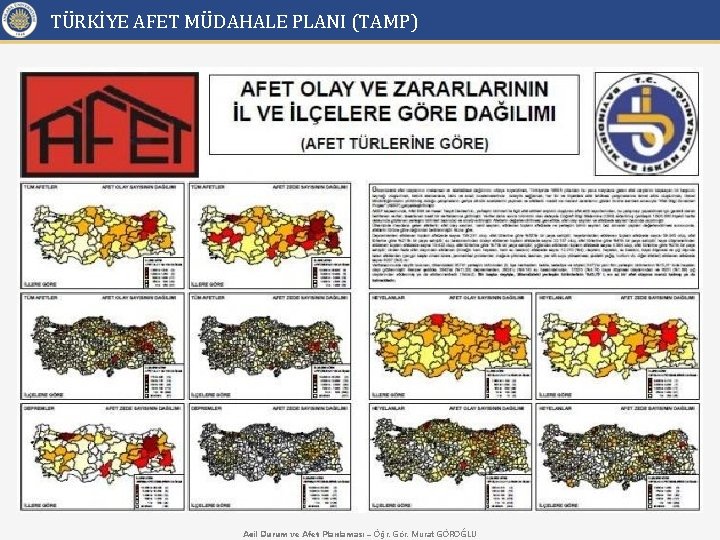 TÜRKİYE AFET MÜDAHALE PLANI (TAMP) Acil Durum ve Afet Planlaması – Öğr. Gör. Murat