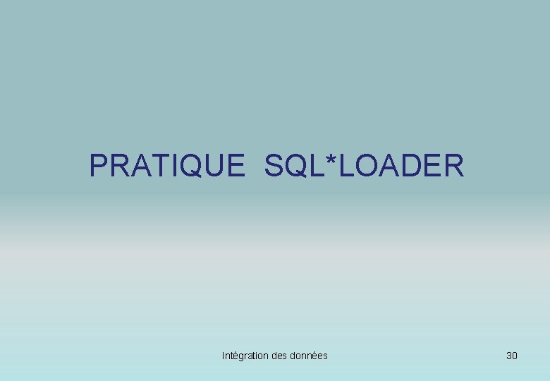 PRATIQUE SQL*LOADER Intégration des données 30 