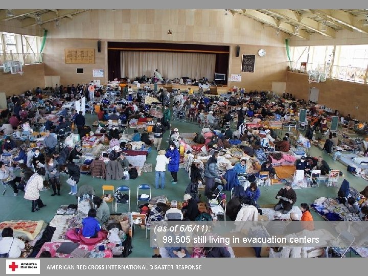 (as of 6/6/11): • 98, 505 still living in evacuation centers AMERICAN RED CROSS