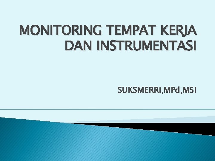 MONITORING TEMPAT KERJA DAN INSTRUMENTASI SUKSMERRI, MPd, MSI 