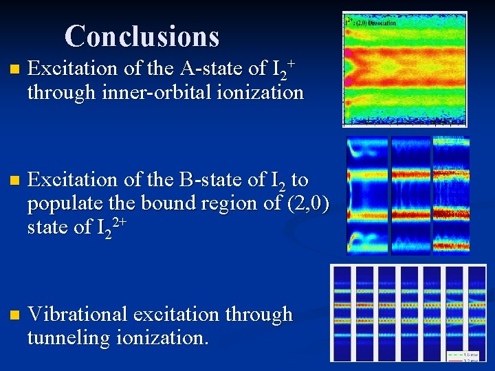 Conclusions n Excitation of the A-state of I 2+ through inner-orbital ionization n Excitation