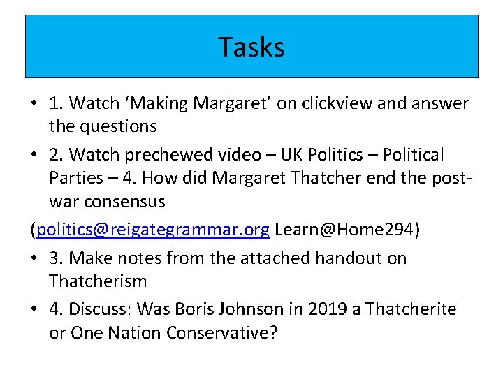 Tasks • 1. Watch ‘Making Margaret’ on clickview and answer the questions • 2.