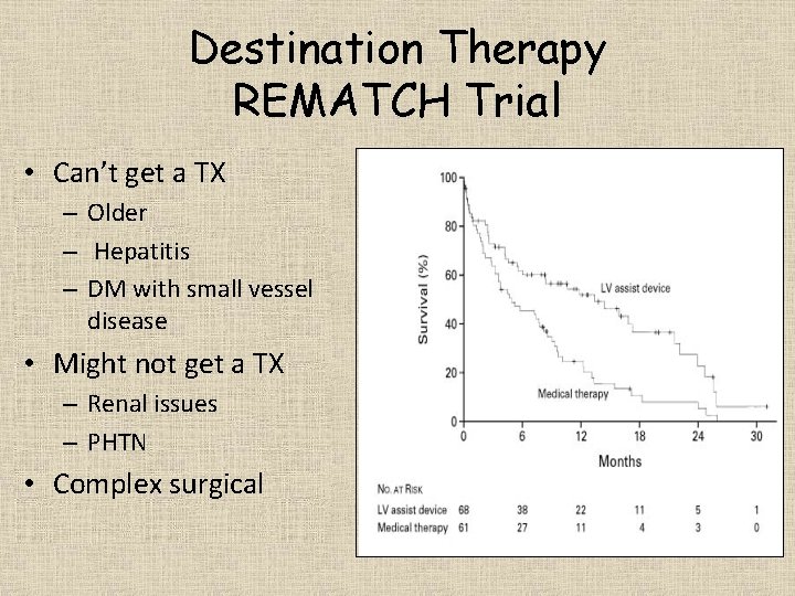 Destination Therapy REMATCH Trial • • Can’t a TX 129 get patients – Older