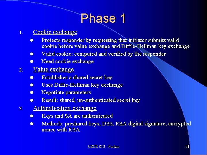 Phase 1 1. Cookie exchange l l l 2. Value exchange l l 3.