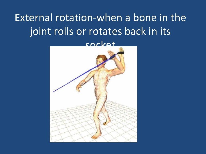 External rotation-when a bone in the joint rolls or rotates back in its socket