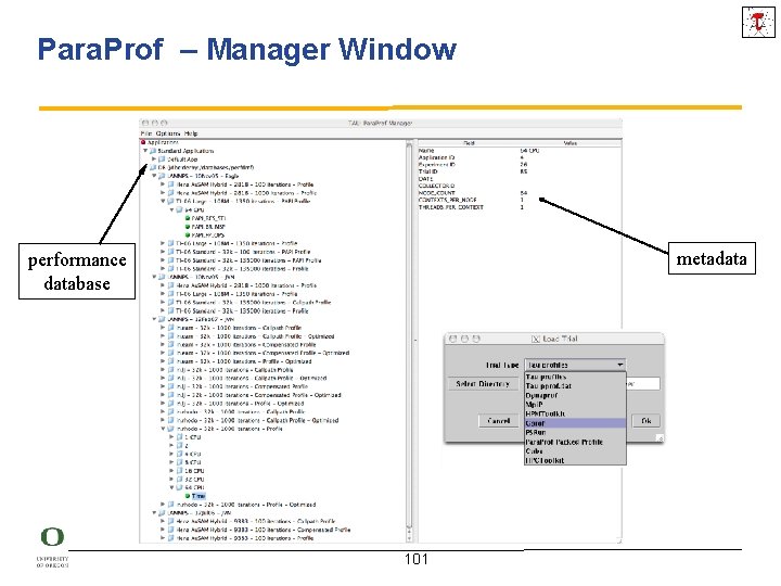 Para. Prof – Manager Window metadata performance database 101 