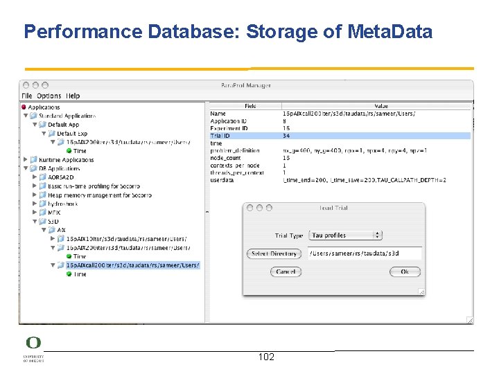 Performance Database: Storage of Meta. Data 102 