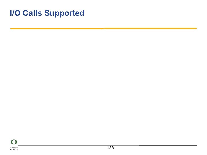 I/O Calls Supported 133 