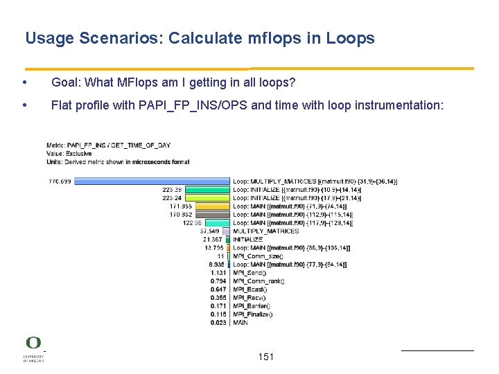 Usage Scenarios: Calculate mflops in Loops • Goal: What MFlops am I getting in