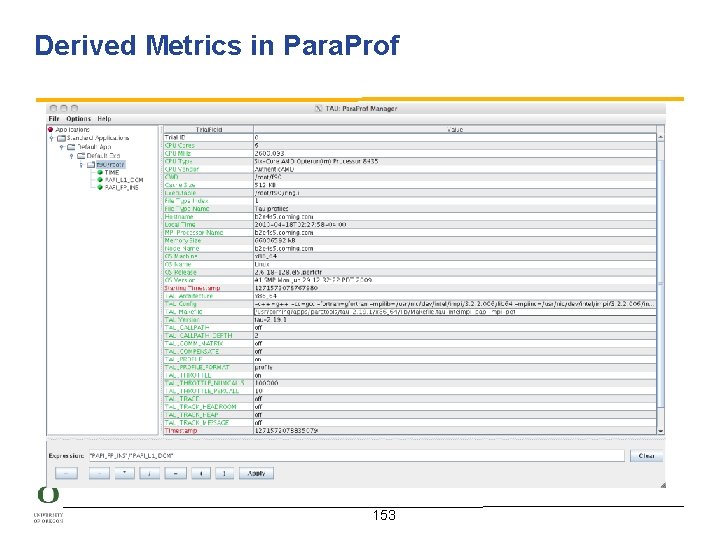 Derived Metrics in Para. Prof 153 