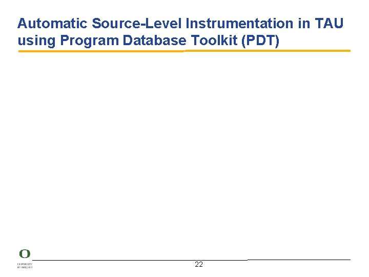 Automatic Source-Level Instrumentation in TAU using Program Database Toolkit (PDT) 22 