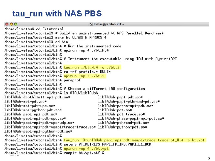 tau_run with NAS PBS 3 