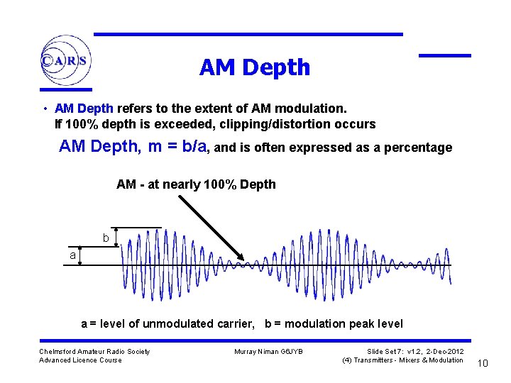 AM Depth • AM Depth refers to the extent of AM modulation. If 100%