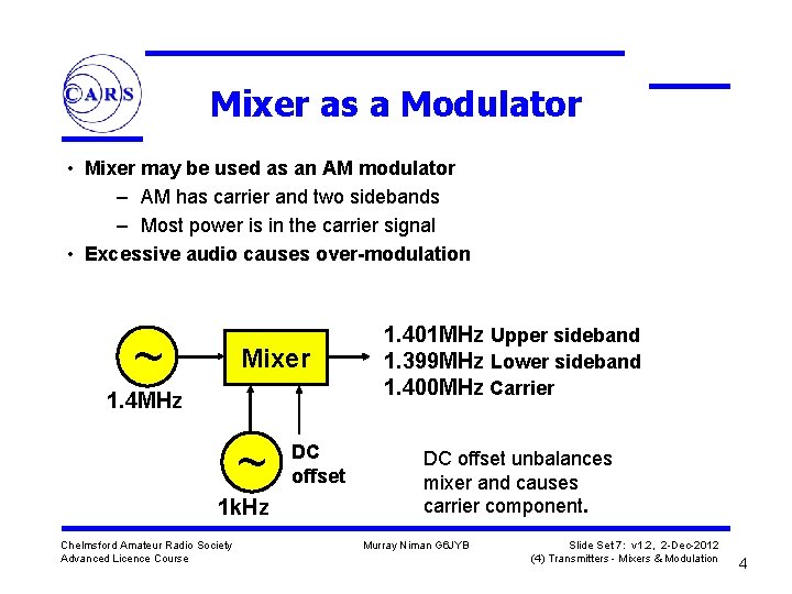 Mixer as a Modulator • Mixer may be used as an AM modulator –