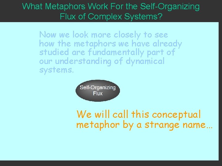 What Metaphors Work For the Self-Organizing Flux of Complex Systems? Now we look more