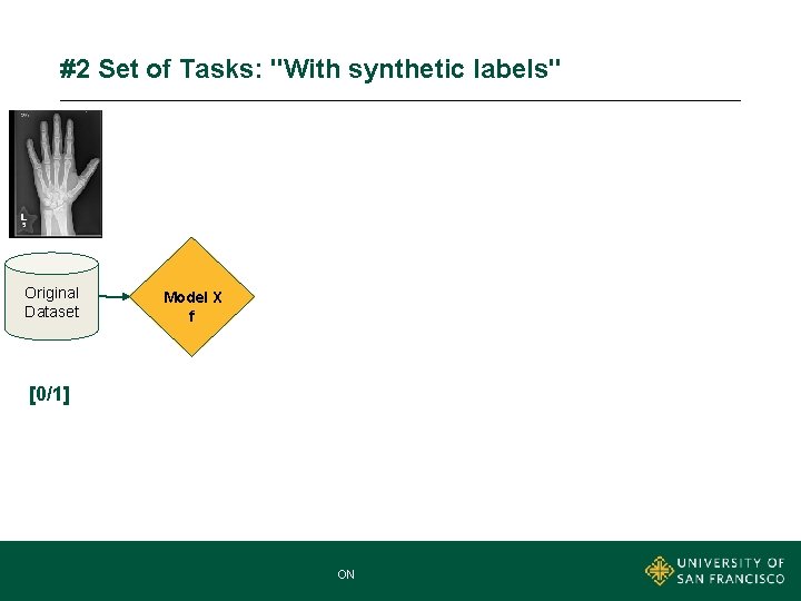 #2 Set of Tasks: "With synthetic labels" Original Dataset Model X f [0/1] MNA