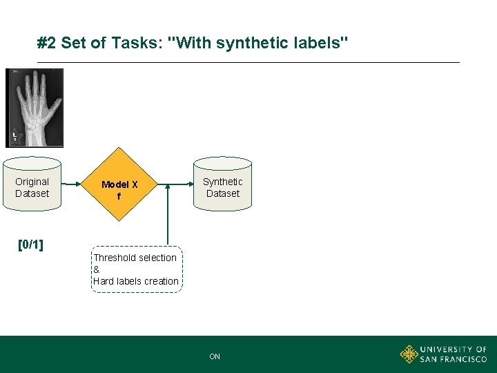 #2 Set of Tasks: "With synthetic labels" Original Dataset Model X f Synthetic Dataset