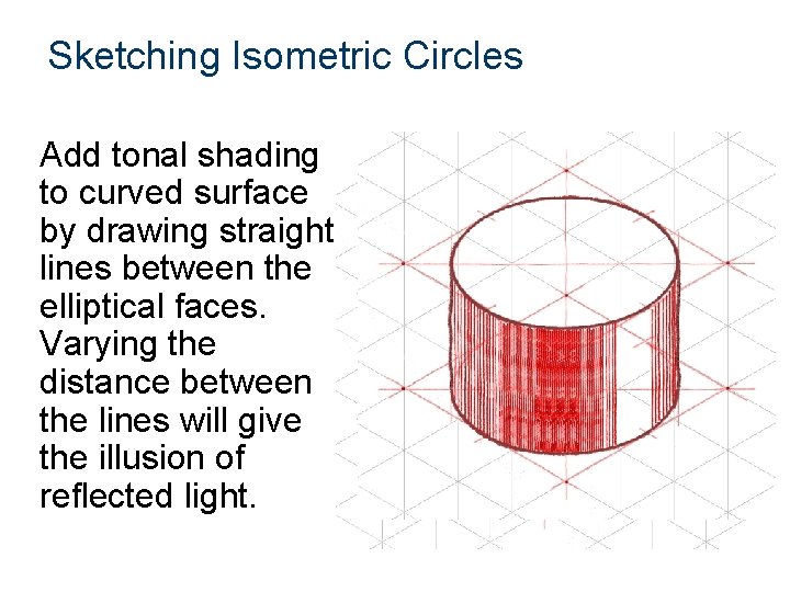 Sketching Isometric Circles Add tonal shading to curved surface by drawing straight lines between