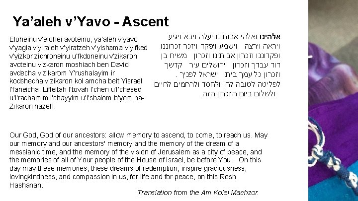 Ya’aleh v’Yavo - Ascent אלהינו ואלהי אבותינו יעלה ויבא ויגיע Eloheinu v’elohei avoteinu, ya’aleh