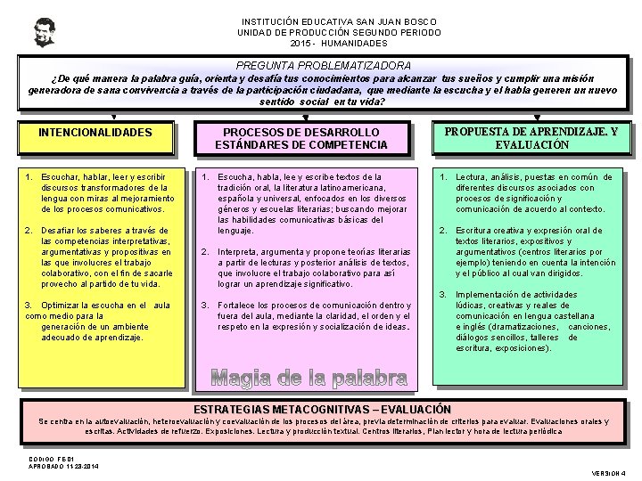 INSTITUCIÓN EDUCATIVA SAN JUAN BOSCO UNIDAD DE PRODUCCIÓN SEGUNDO PERIODO 2015 - HUMANIDADES PREGUNTA