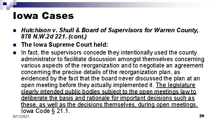 Iowa Cases n n n Hutchison v. Shull & Board of Supervisors for Warren