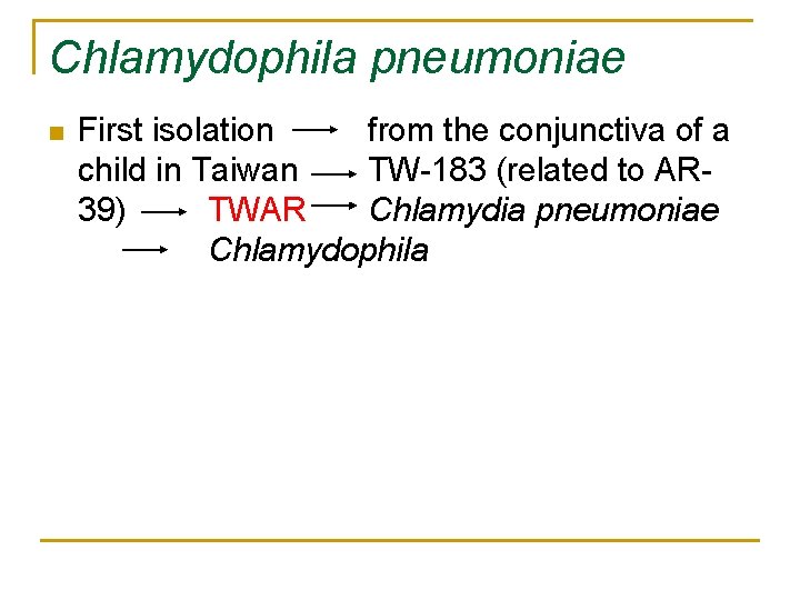 Chlamydophila pneumoniae n First isolation from the conjunctiva of a child in Taiwan TW-183