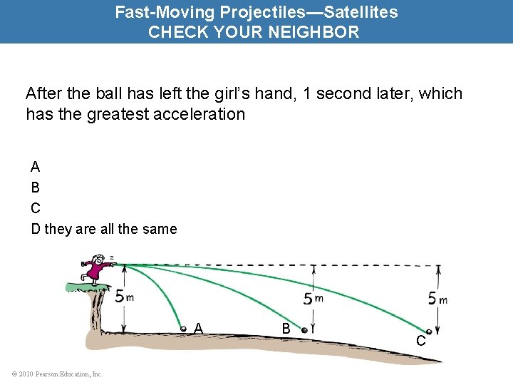 Fast-Moving Projectiles—Satellites CHECK YOUR NEIGHBOR After the ball has left the girl’s hand, 1