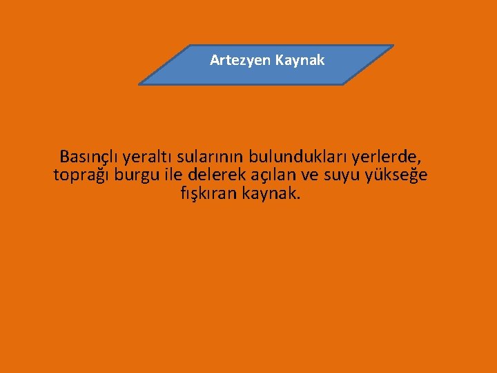 Artezyen Kaynak Basınçlı yeraltı sularının bulundukları yerlerde, toprağı burgu ile delerek açılan ve suyu