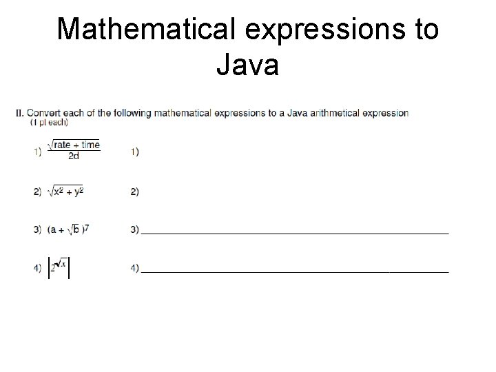 Mathematical expressions to Java 