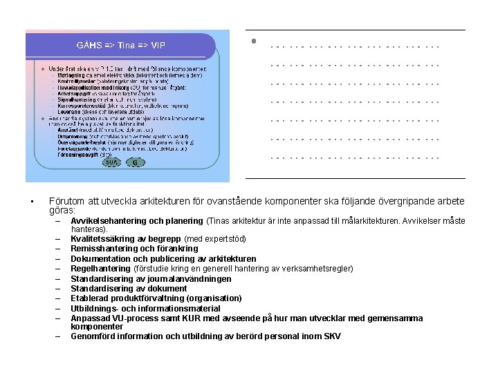  • Förutom att utveckla arkitekturen för ovanstående komponenter ska följande övergripande arbete göras: