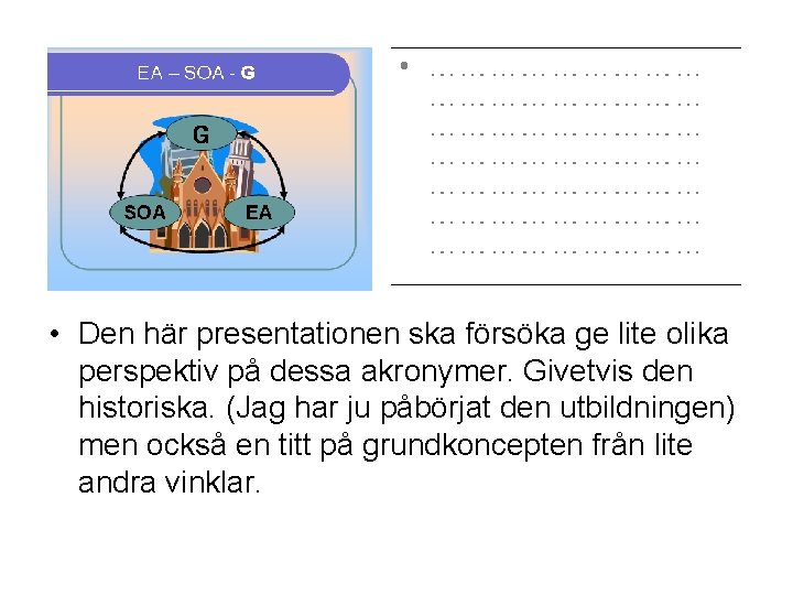  • Den här presentationen ska försöka ge lite olika perspektiv på dessa akronymer.