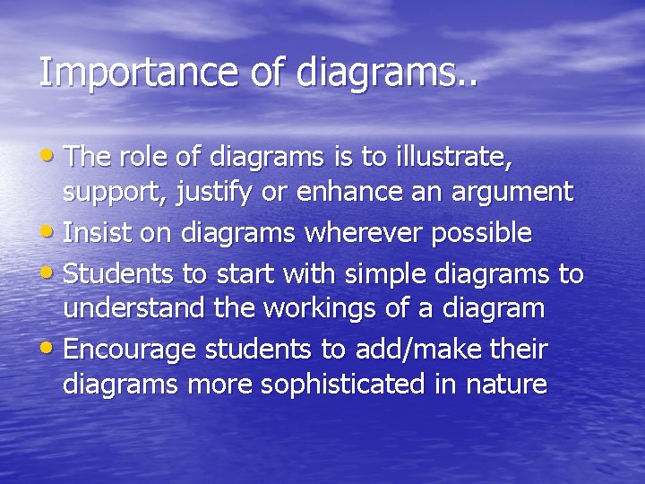 Importance of diagrams. . • The role of diagrams is to illustrate, support, justify