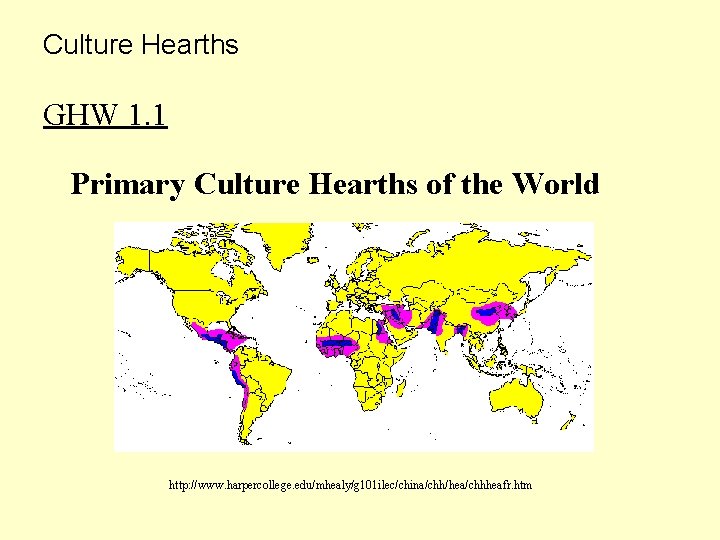 Culture Hearths GHW 1. 1 Primary Culture Hearths of the World http: //www. harpercollege.