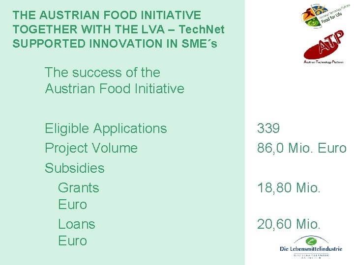 THE AUSTRIAN FOOD INITIATIVE TOGETHER WITH THE LVA – Tech. Net SUPPORTED INNOVATION IN