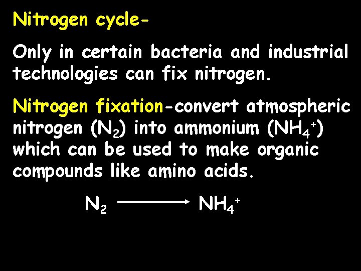 Nitrogen cycle. Only in certain bacteria and industrial technologies can fix nitrogen. Nitrogen fixation-convert