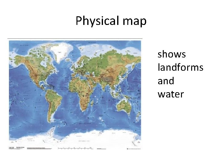 Physical map shows landforms and water 