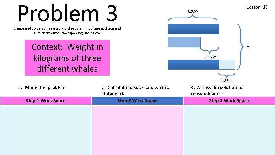 Problem 3 Lesson 19 Create and solve a three-step word problem involving addition and