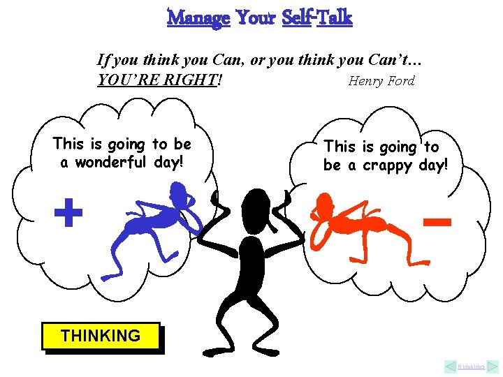 Manage Your Self-Talk If you think you Can, or you think you Can’t… YOU’RE Manage Your Self-Talk If you think you Can, or you think you Can’t… YOU’RE